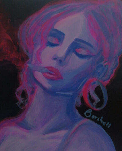 𝗩𝗜𝗕𝗜𝗡' Estaba escuchando música Deep House y éste fue el resultado al intentar plasmar el sentimiento. 13.5CmX17.5Cm Técnica de acrílico y pintura rosa neón, sobre papel couché. - Material: Papel Couché